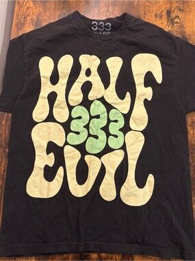 Half-Evil 333 Black Graphic Tee with White Print